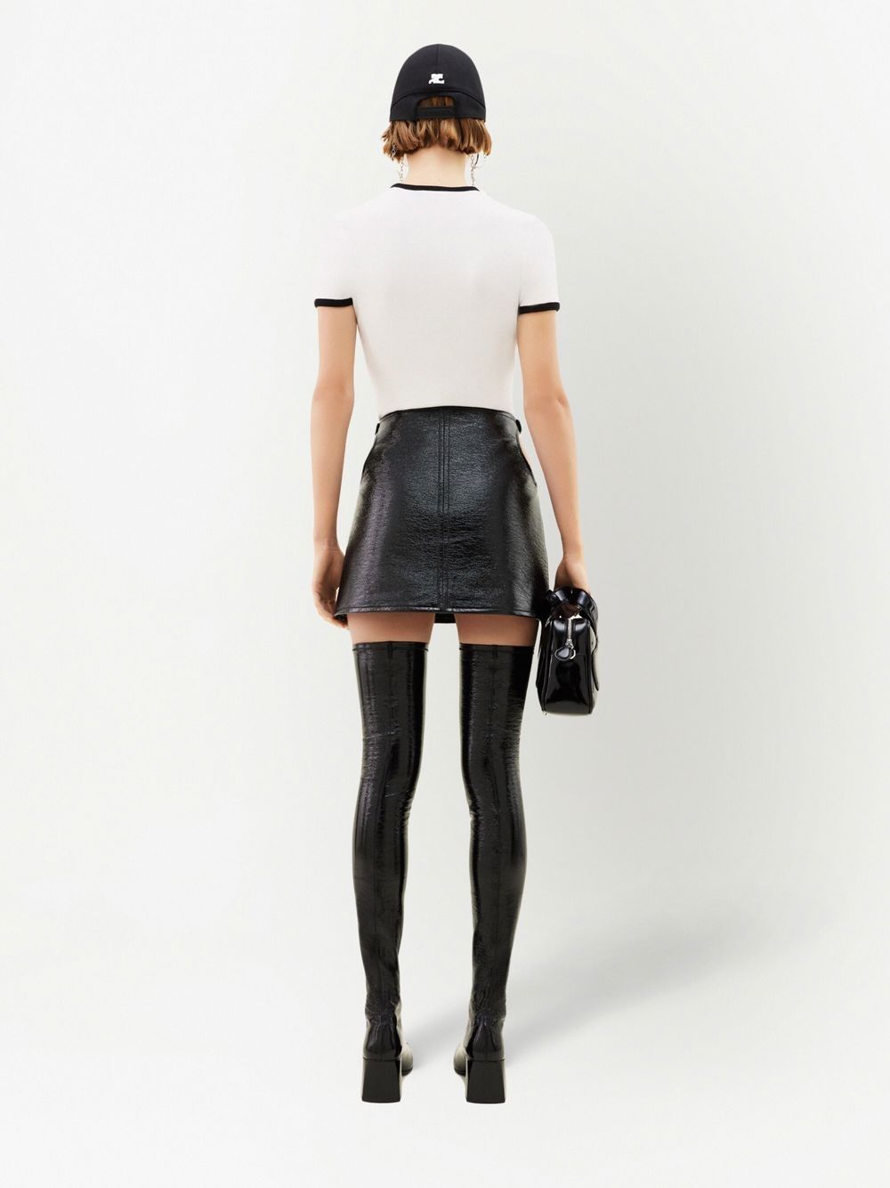 COURREGES T-shirt in cotone con bordo a constrasto con logo
