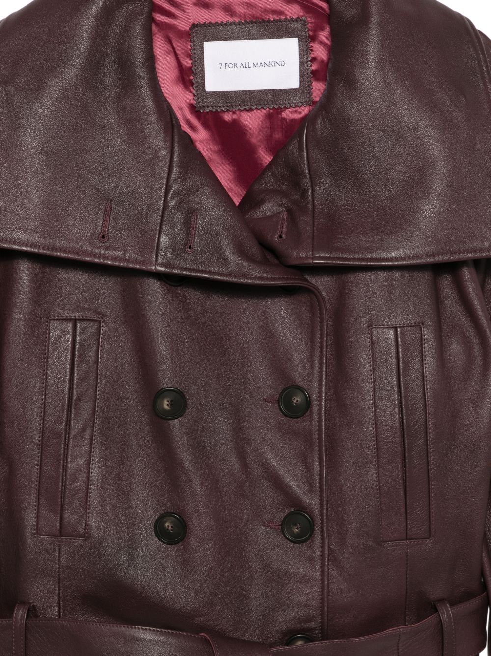 7 FOR ALL MANKIND Trench corto doppiopetto in pelle Black Cherry