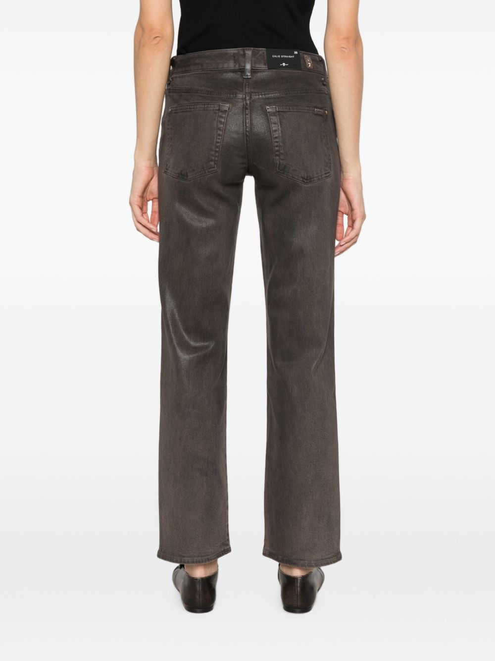 7 FOR ALL MANKIND Calie Straight jeans marroni in denim effetto pelle