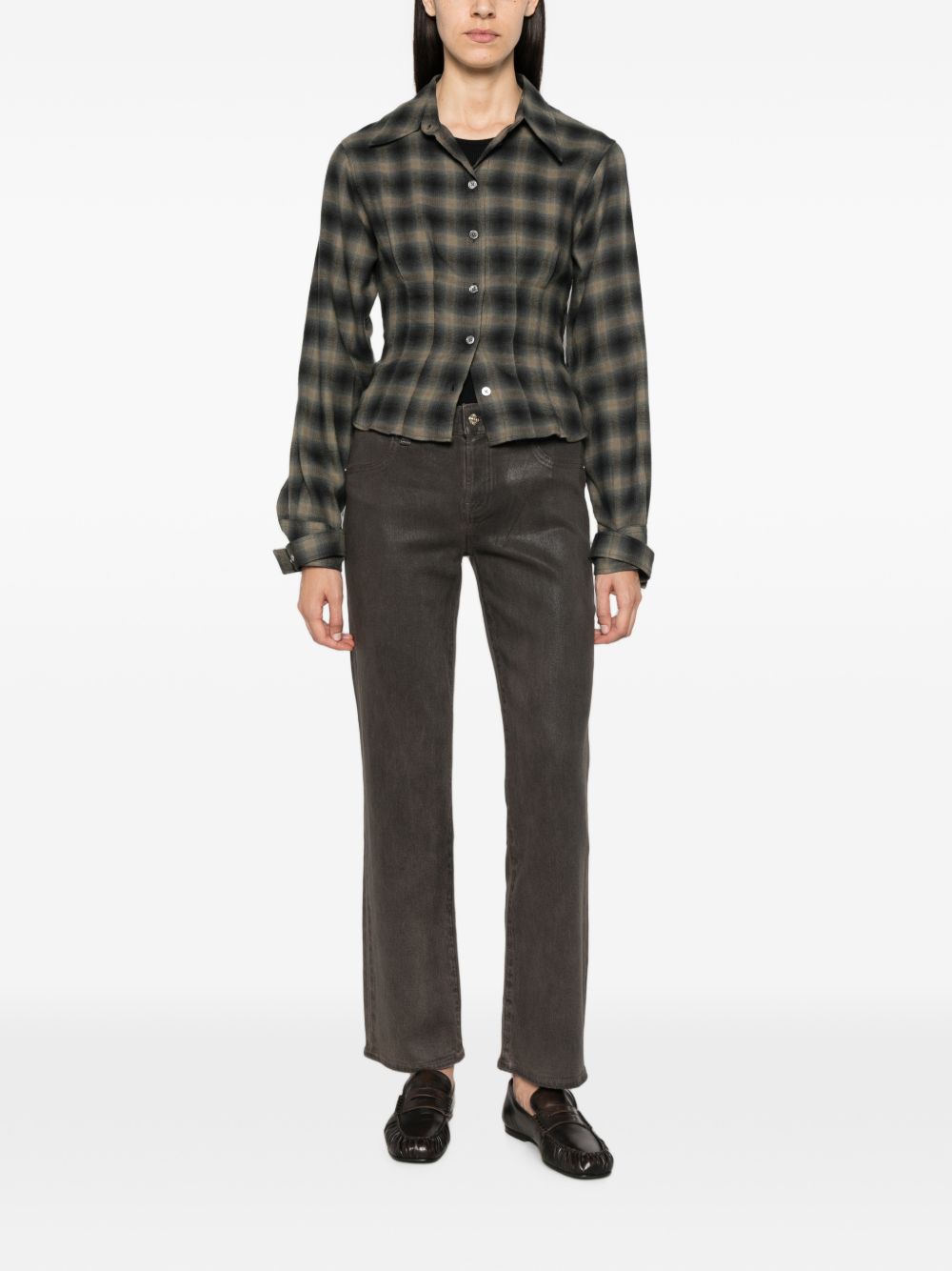 7 FOR ALL MANKIND Calie Straight jeans marroni in denim effetto pelle