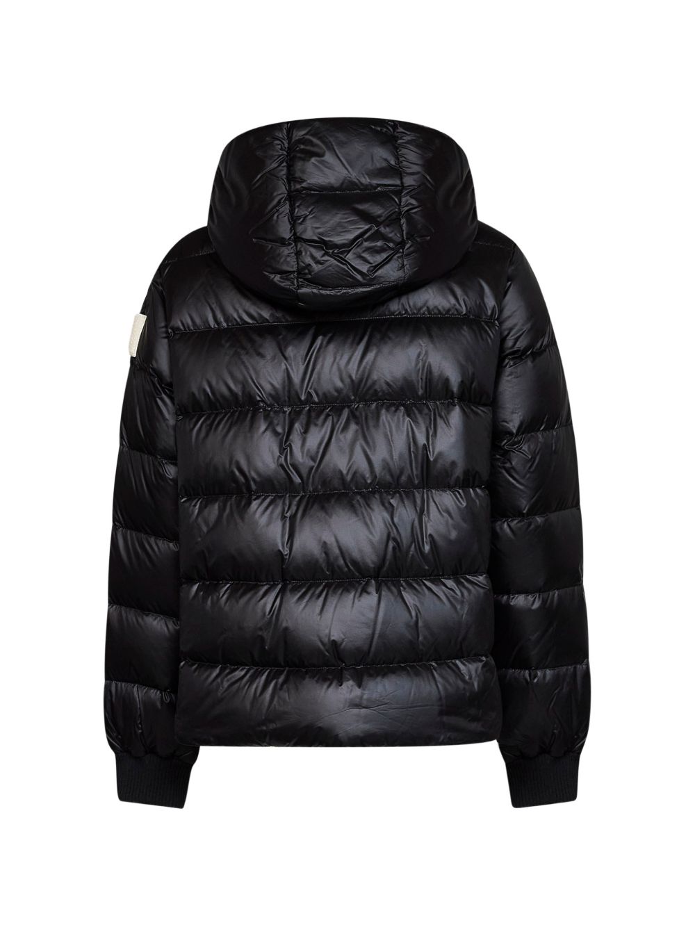 AFTER LABEL Piumino corto nero con cappuccio e patch sulla spalla