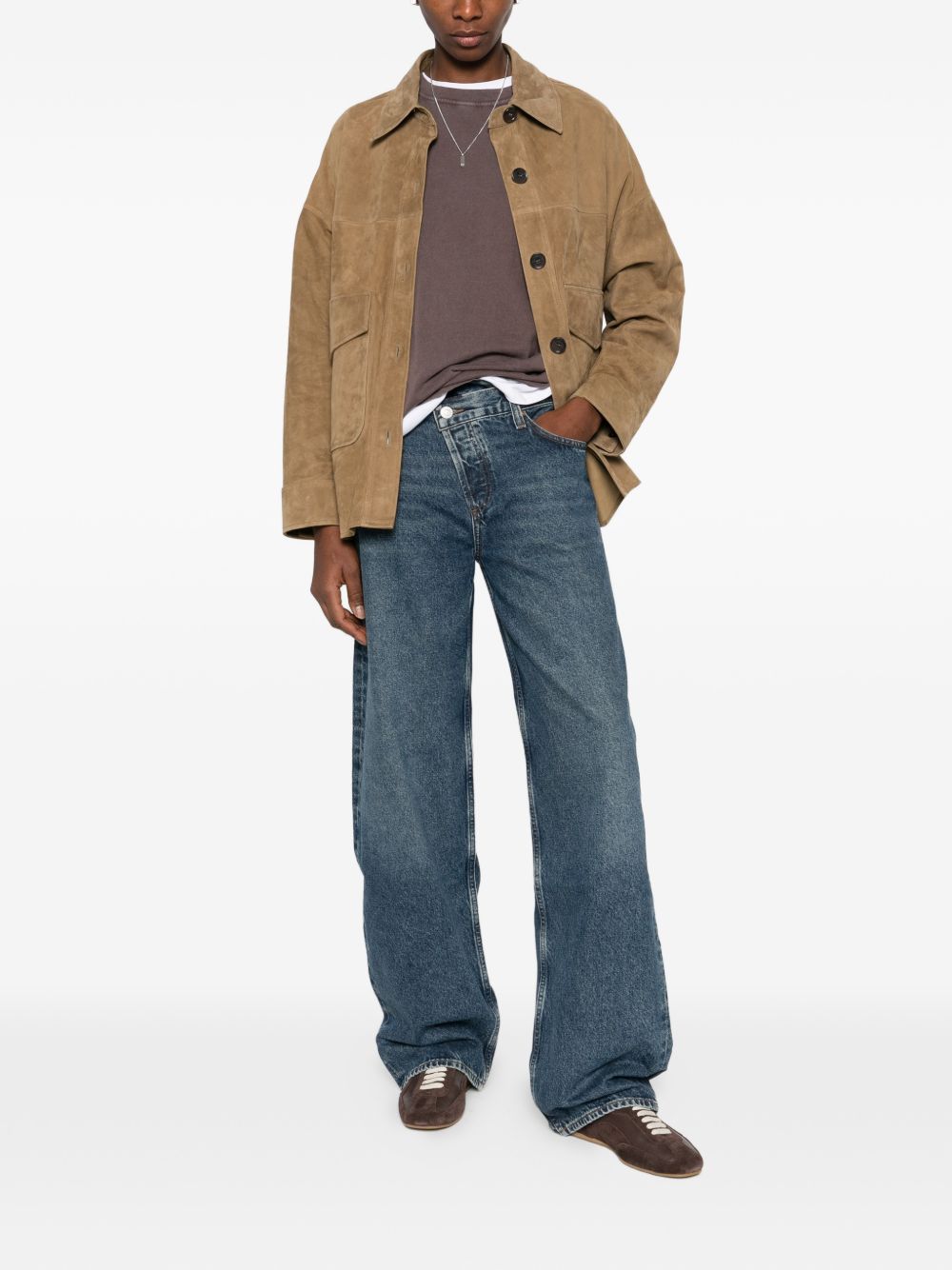 AGOLDE Jeans blu barrel con chiusura asimmetrica ed effetto wash