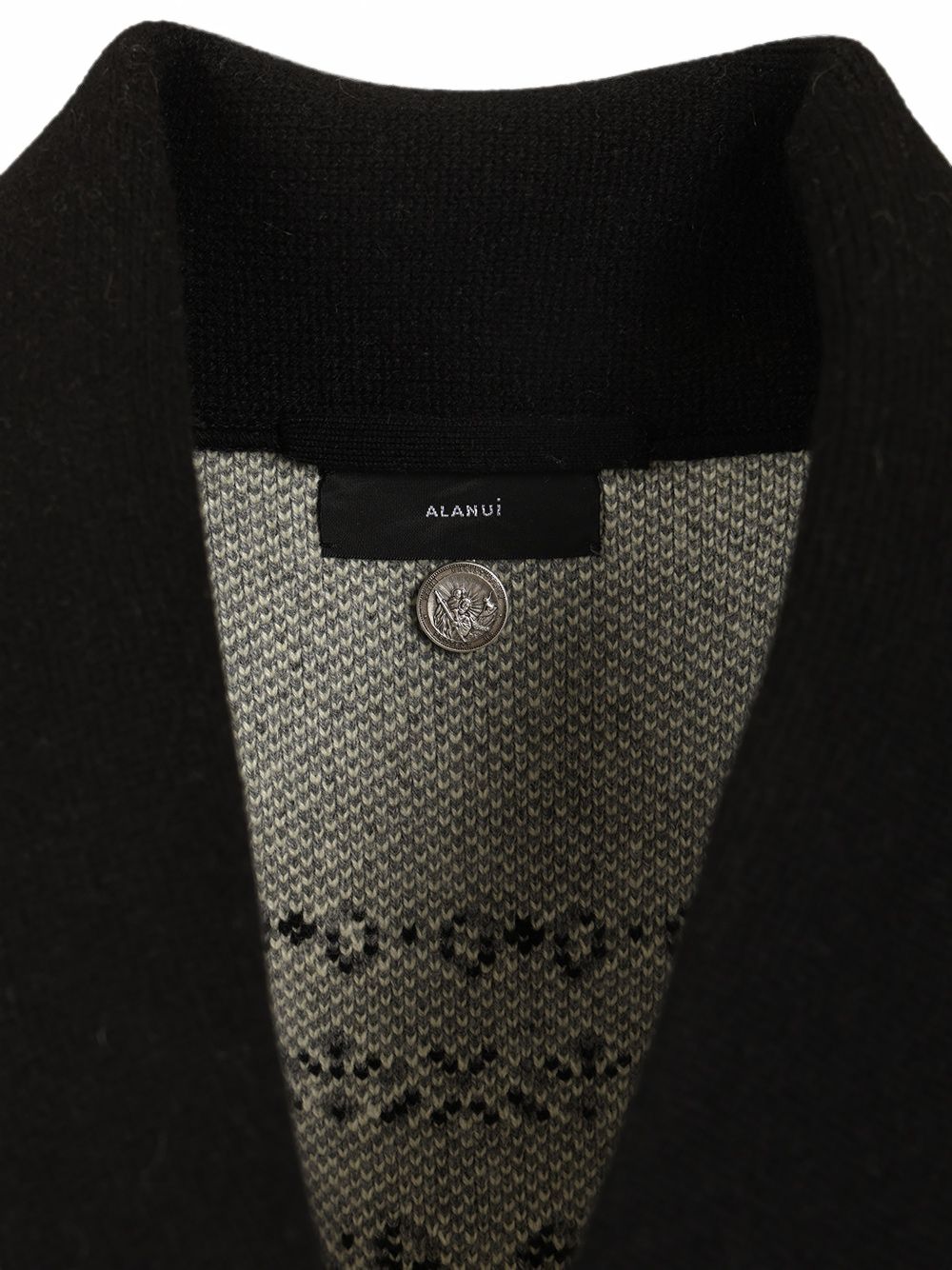 ALANUI Cardigan in puro cashmere nero con motivo jacquard bandana