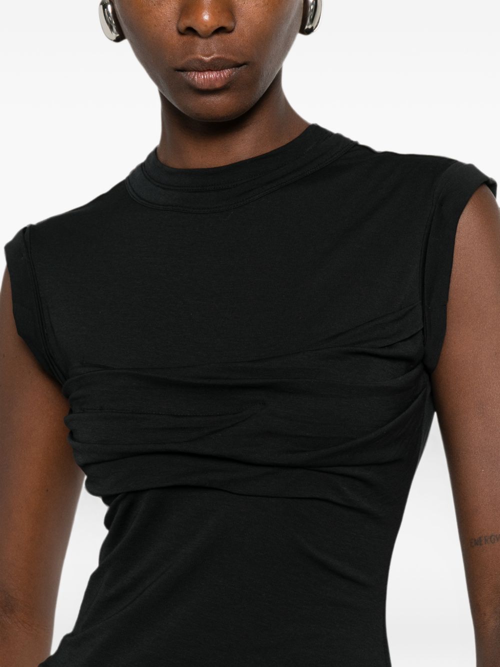 ALEXANDER WANG Top nero in cotone elasticizzato effetto arricciato
