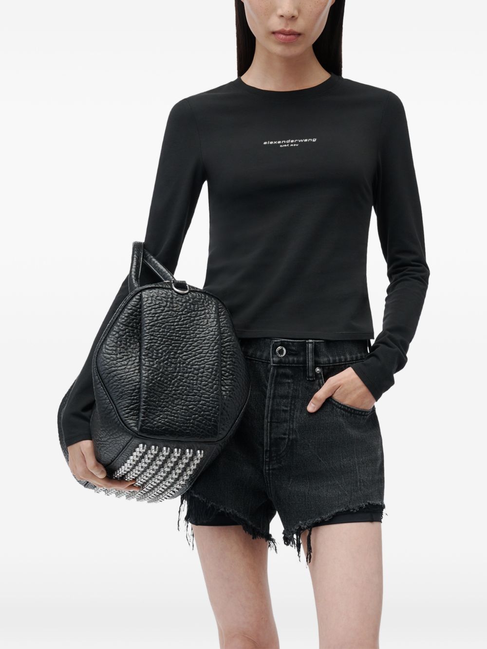 ALEXANDER WANG T-shirt nera a maniche lunghe con logo