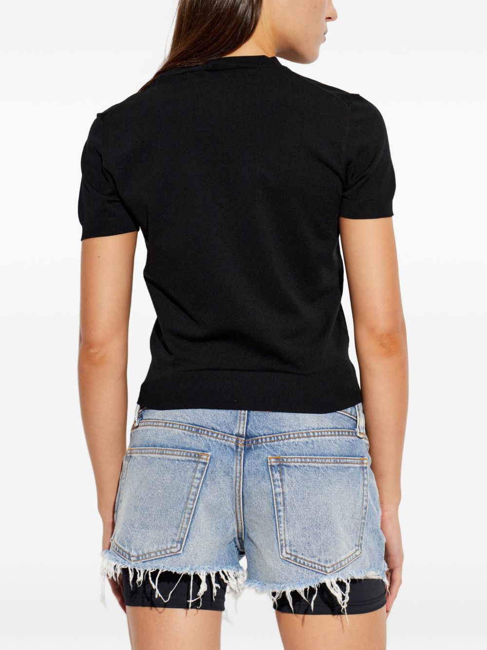 ALEXANDER WANG T-shirt nera effetto shimmering con logo frontale