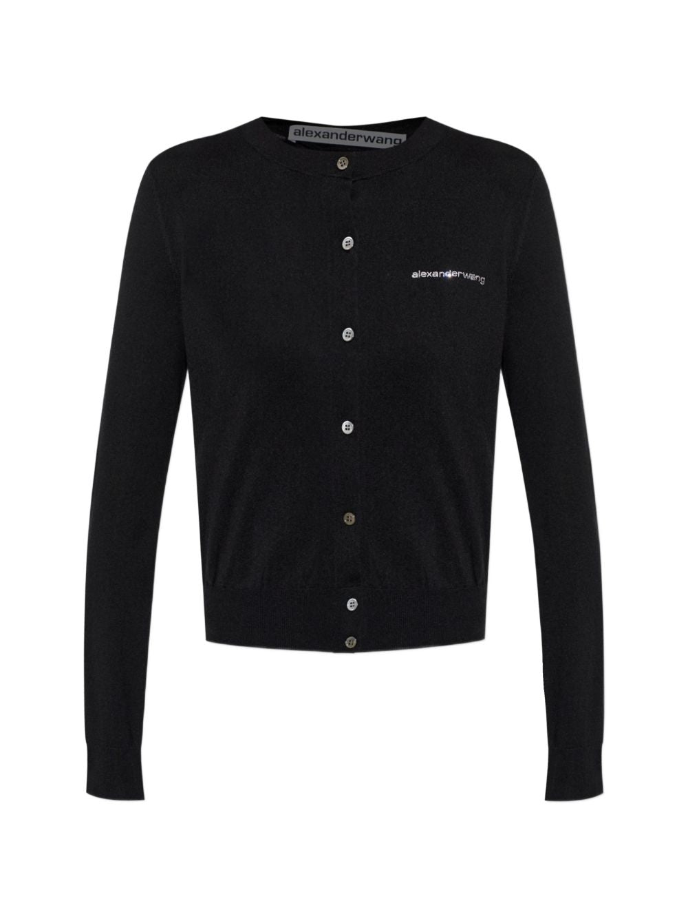 ALEXANDER WANG Cardigan nero slim con dettaglio strass sul logo