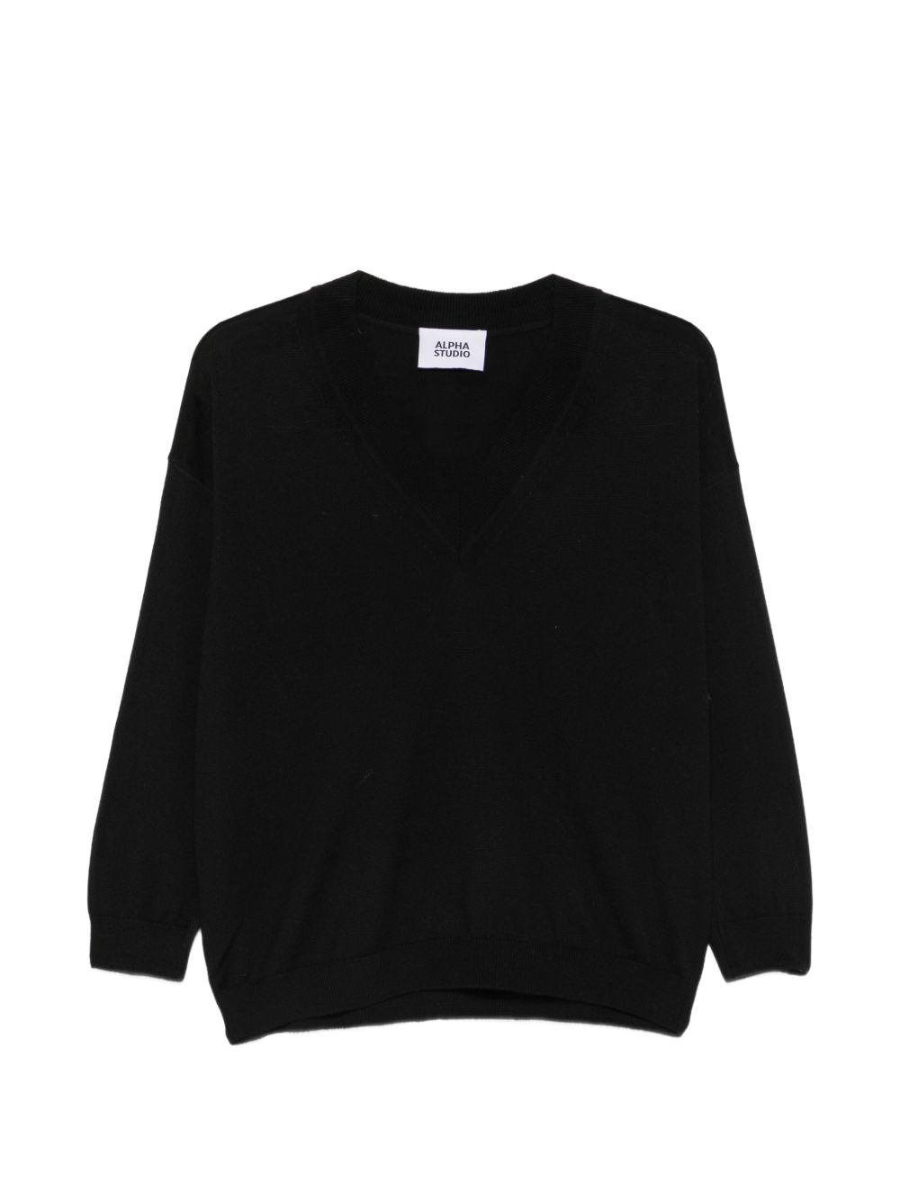 ALPHA STUDIO Maglia in lana nera con scollo a V