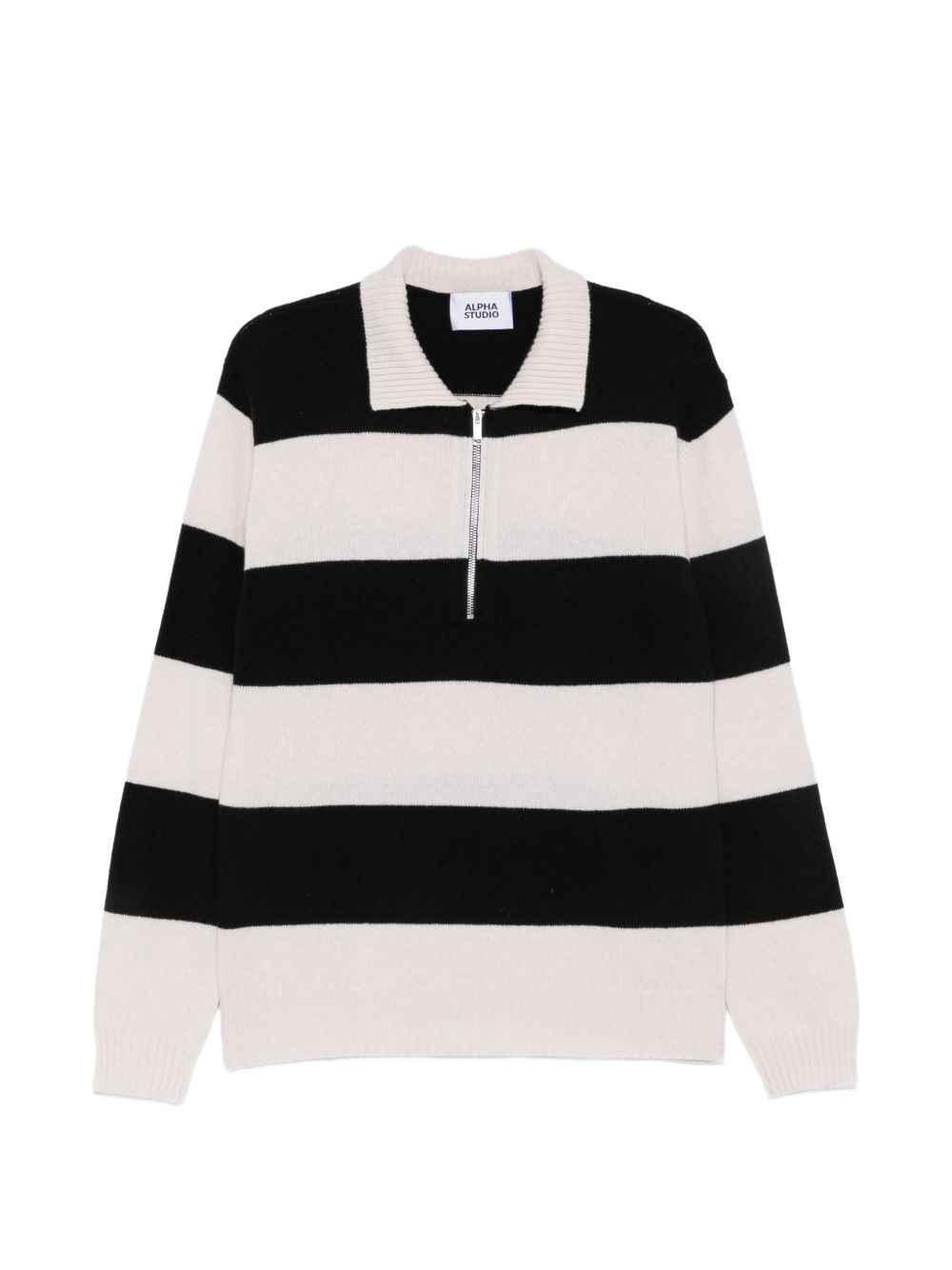 ALPHA STUDIO Polo in lana a righe con zip