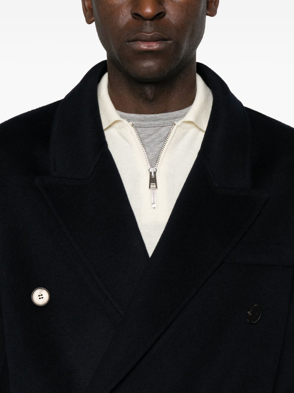 AMARANTO Cappotto blu navy doppiopetto in lana e cashmere