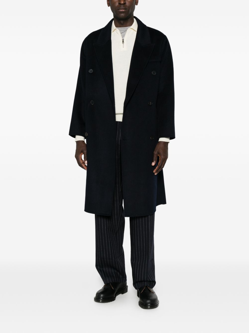 AMARANTO Cappotto blu navy doppiopetto in lana e cashmere