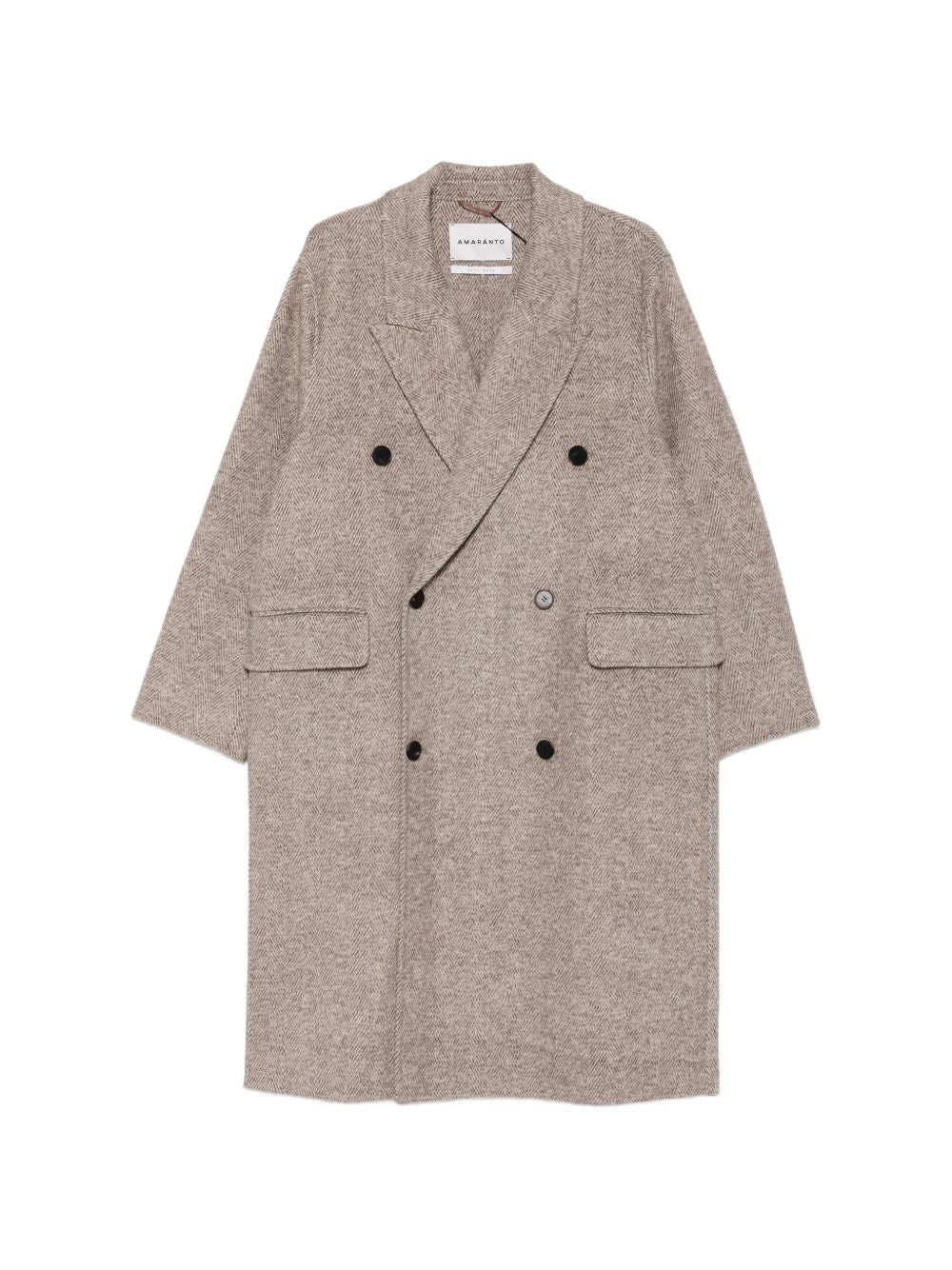 AMARANTO Cappotto marrone spigato in lana misto cashmere doppiopetto