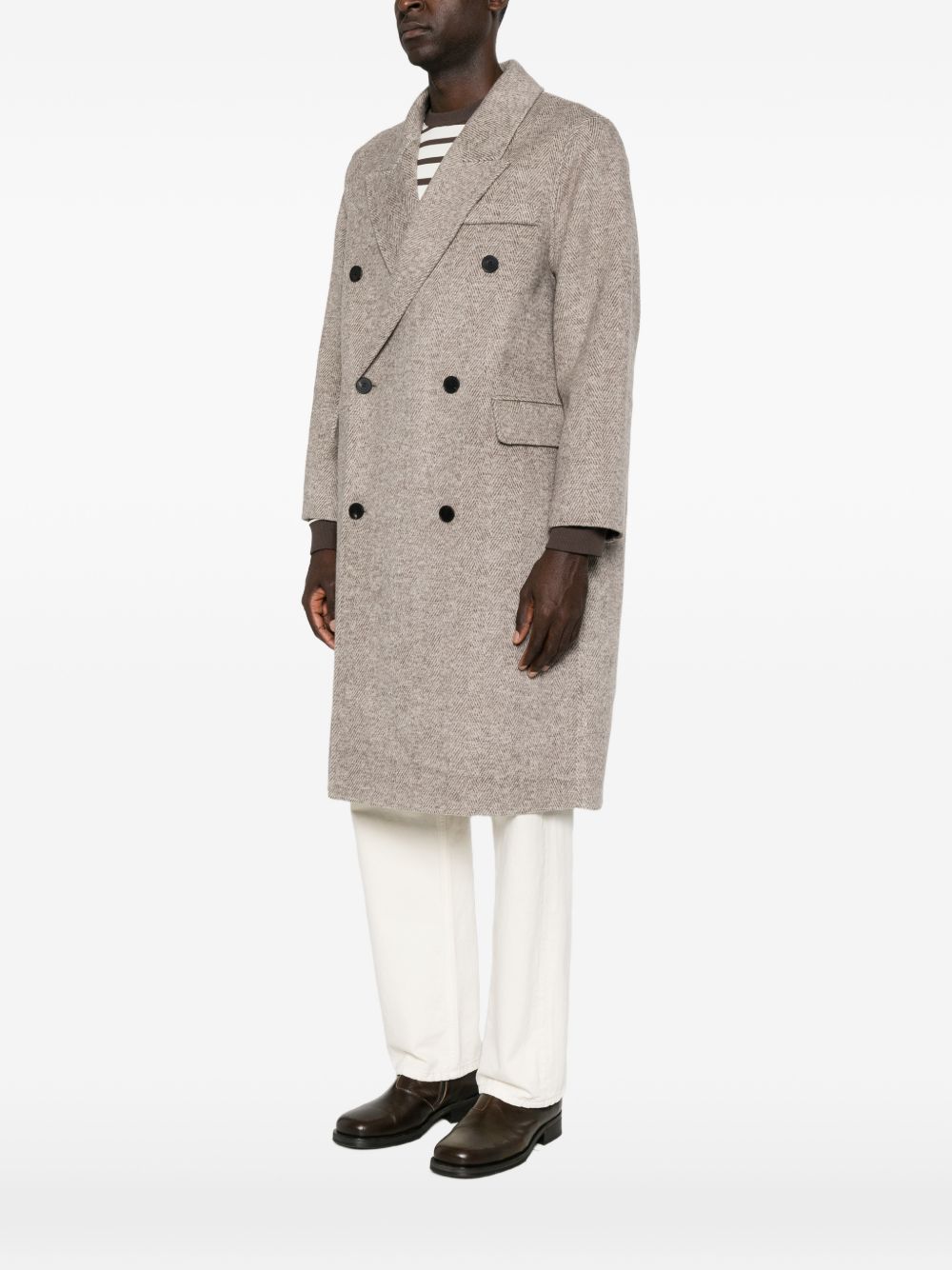 AMARANTO Cappotto marrone spigato in lana misto cashmere doppiopetto
