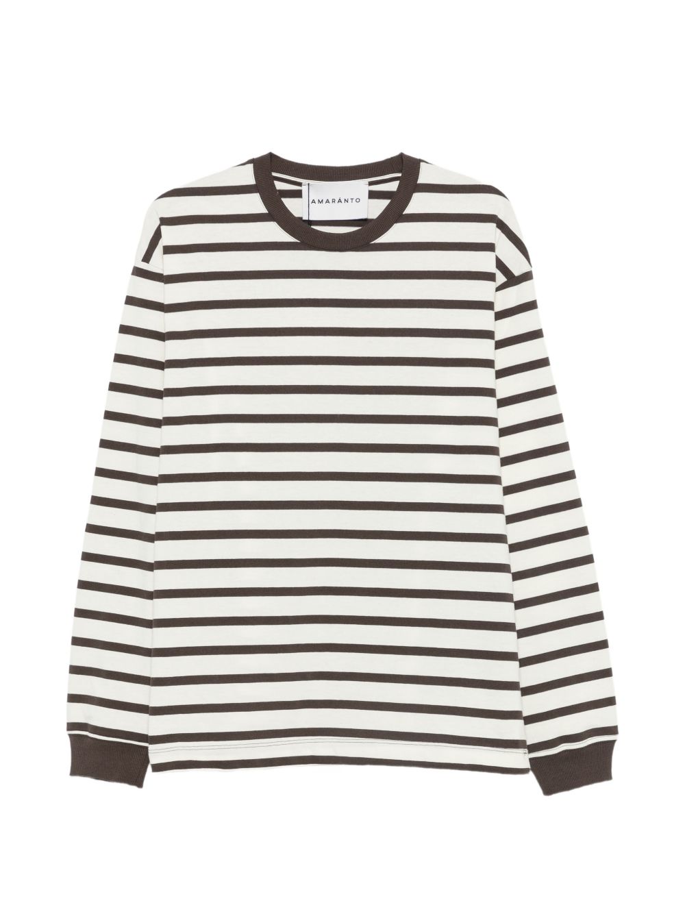 AMARANTO T-shirt a maniche lunghe in cotone a righe marroni