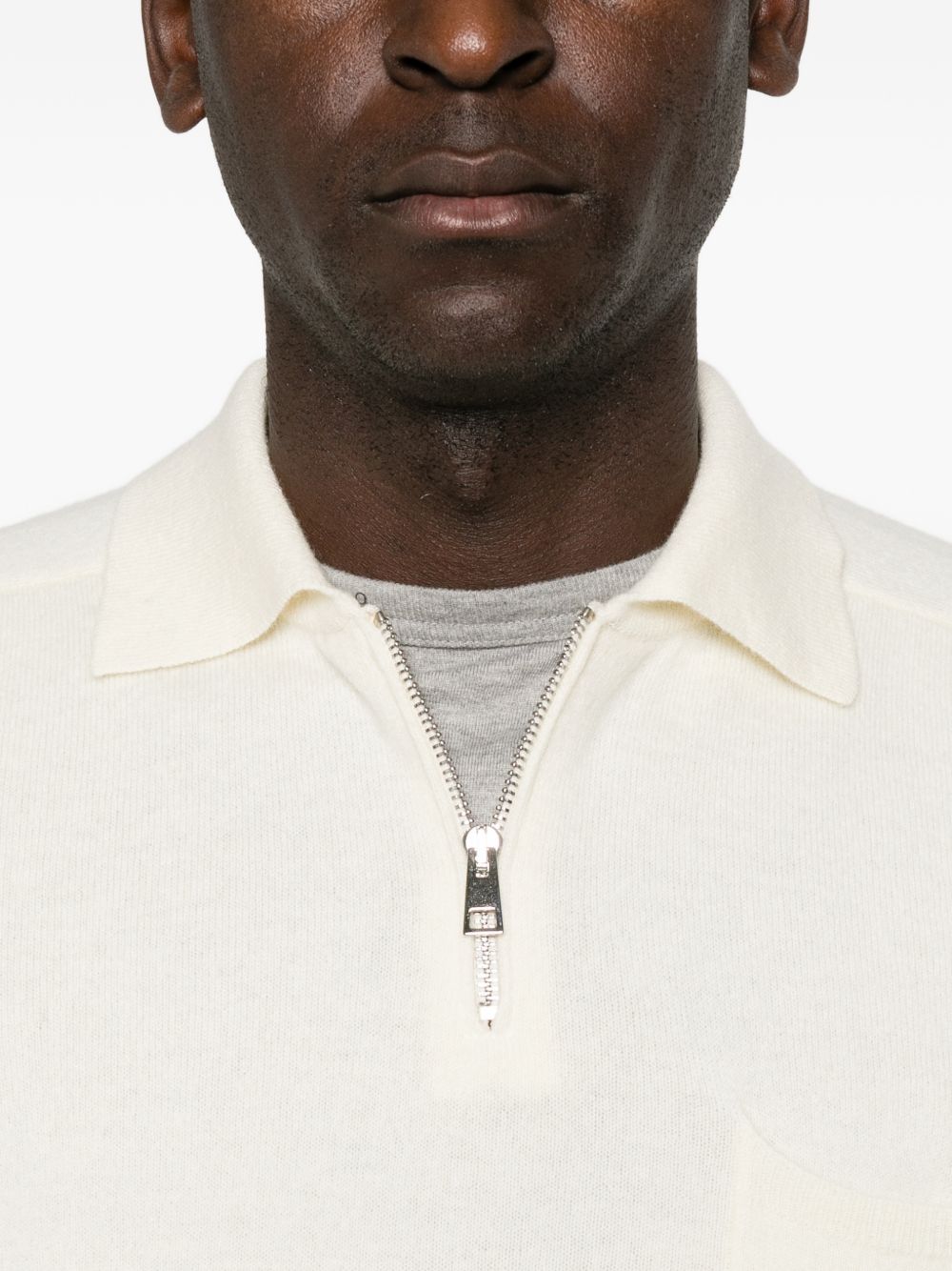 AMARANTO Polo bianca in lana con zip