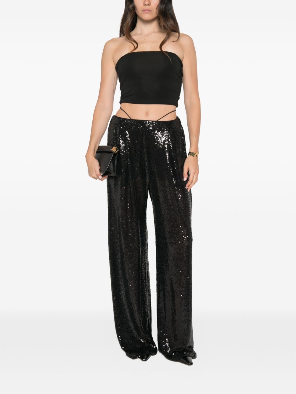 AMAZUIN Pantaloni Neri con Paillettes