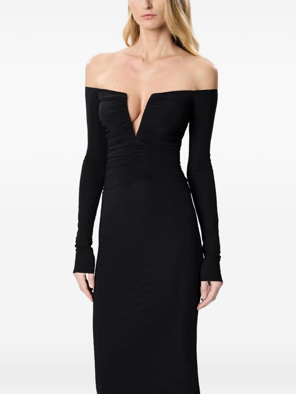AMAZUIN Abito Midi Nero Drappeggiato