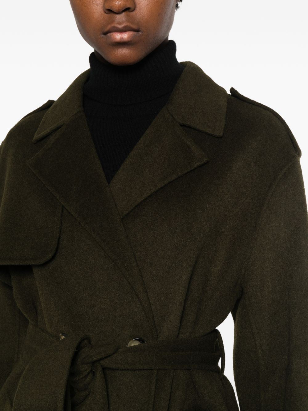 ANFINY Cappotto Cleopatra verde scuro in lana con cintura
