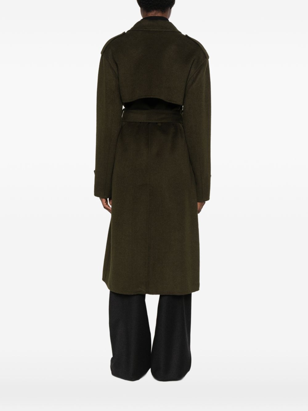 ANFINY Cappotto Cleopatra verde scuro in lana con cintura