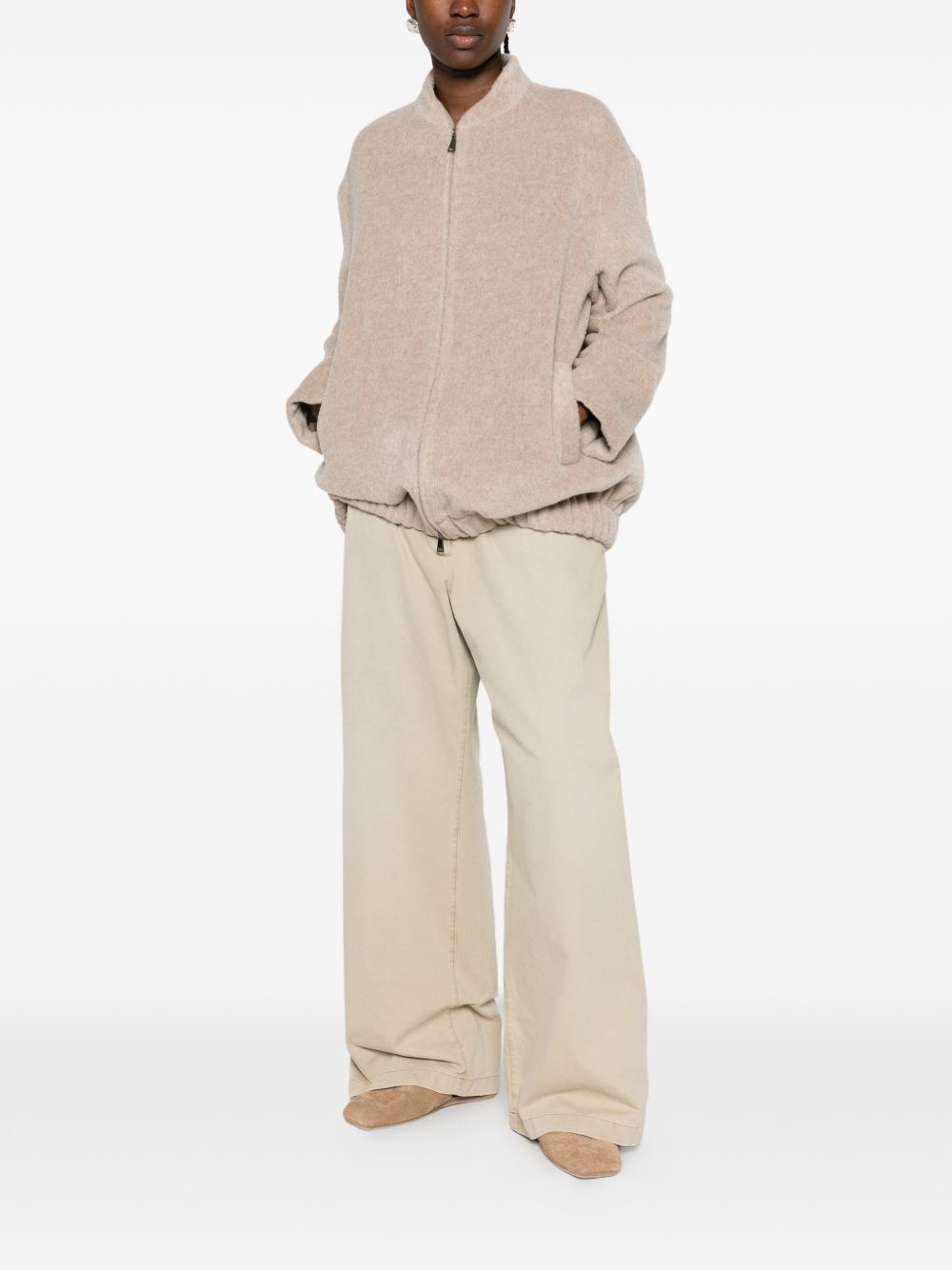 ANTONELLI Bomber Cipresso beige con zip in misto lana