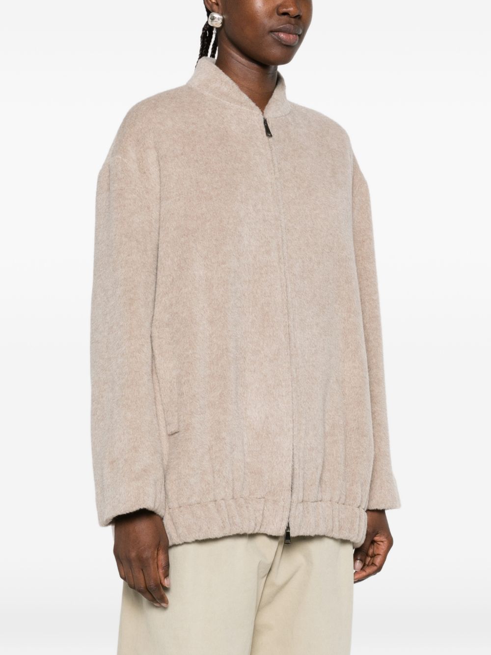 ANTONELLI Bomber Cipresso beige con zip in misto lana
