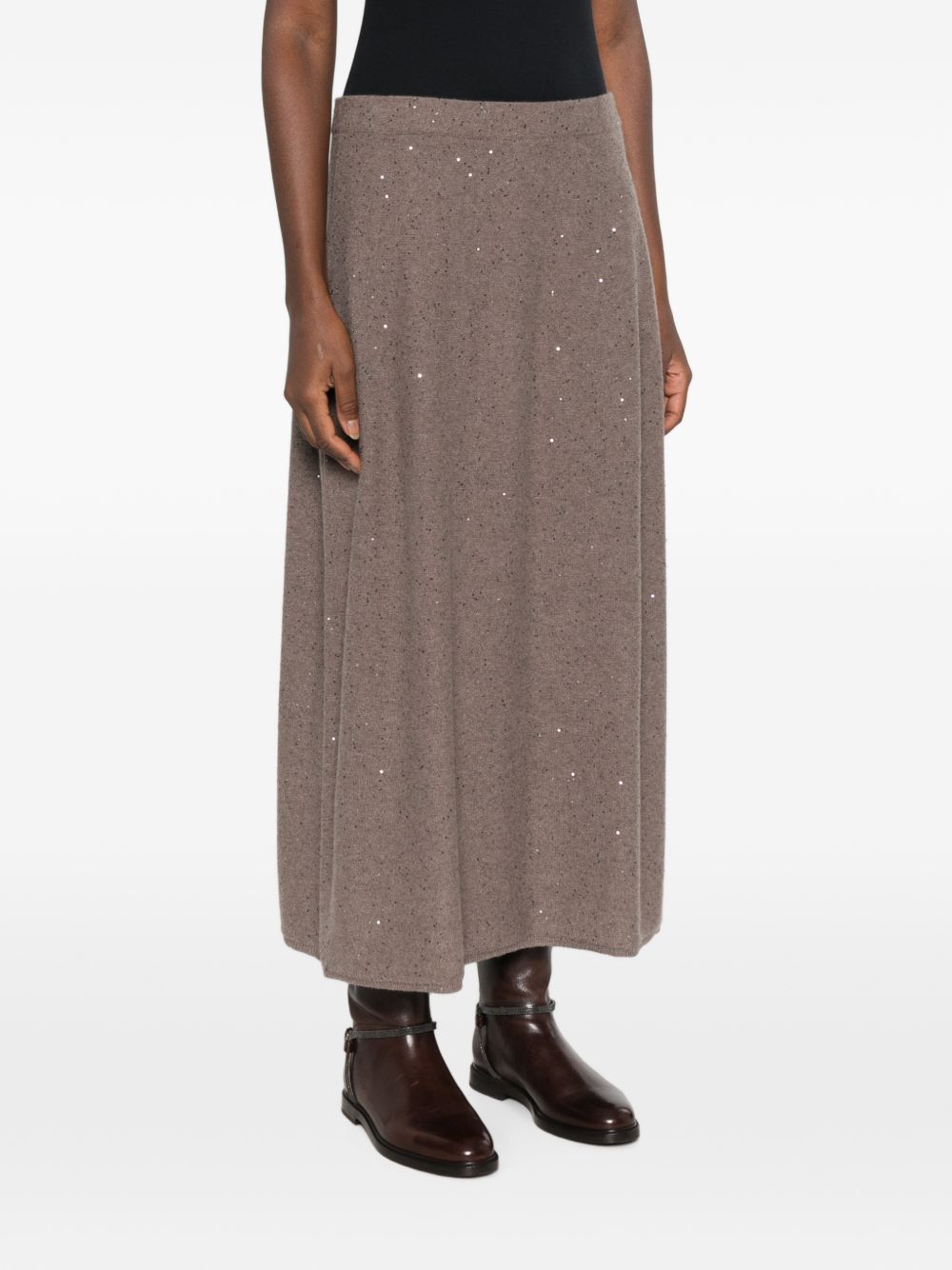 ANTONELLI Gonna midi beige in lana con strass