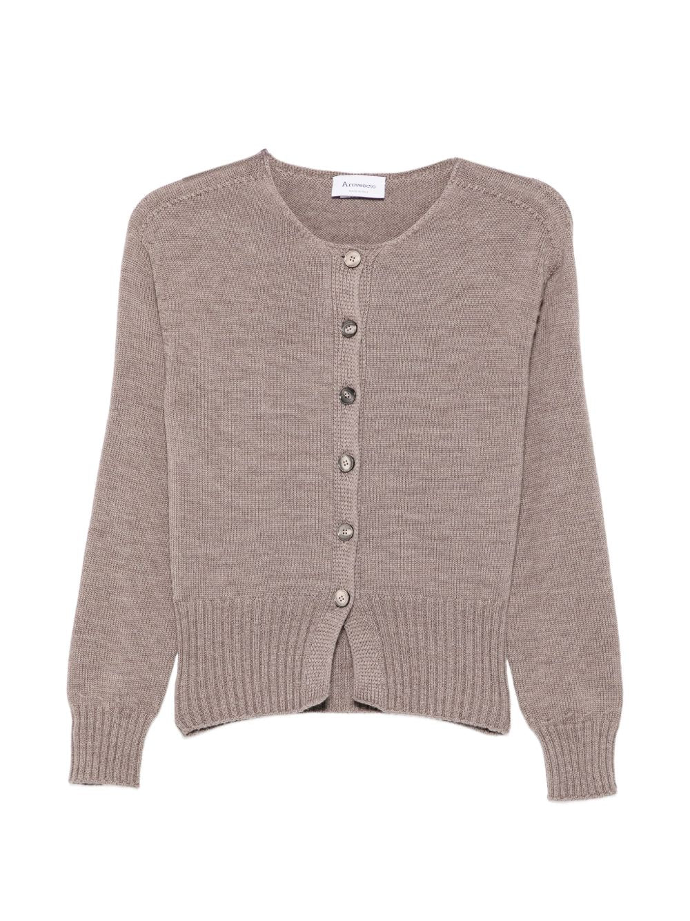 AROVESCIO Cardigan beige girocollo in lana