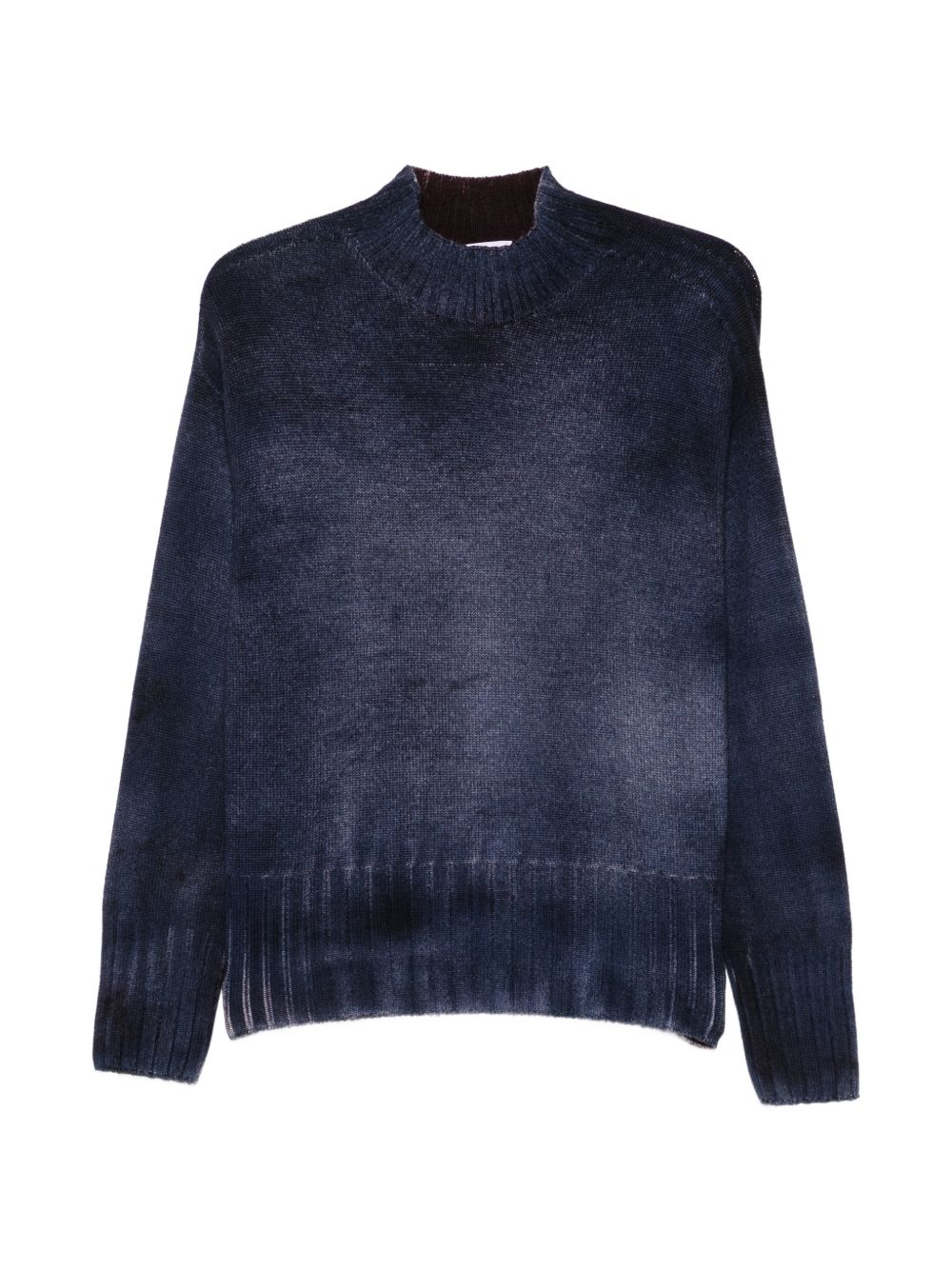 AROVESCIO Maglia blu effetto washed a collo alto in lana