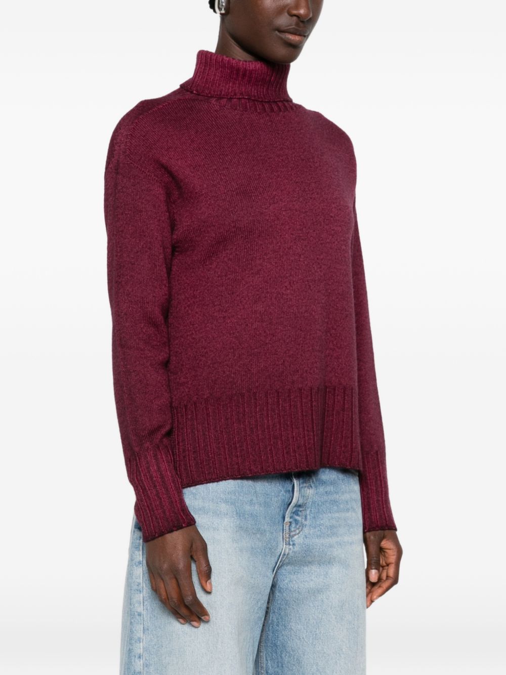 AROVESCIO Maglia bordeaux effetto washed a collo alto in lana