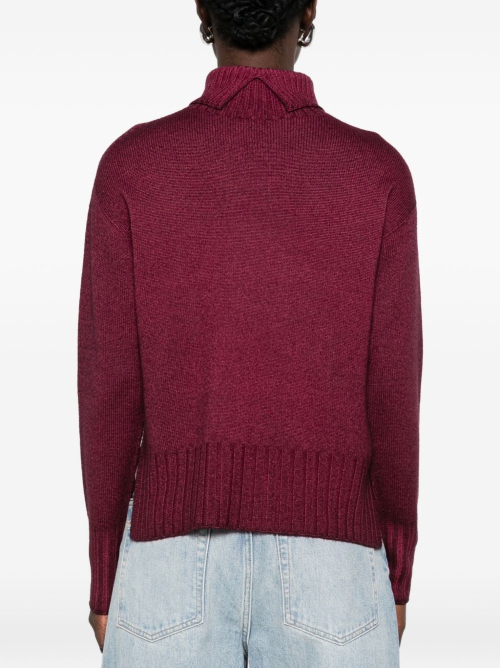 AROVESCIO Maglia bordeaux effetto washed a collo alto in lana