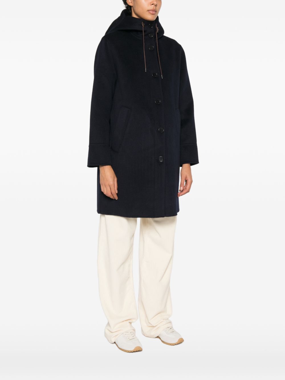 ASPESI Cappotto parka blu in lana con cappuccio e tasche