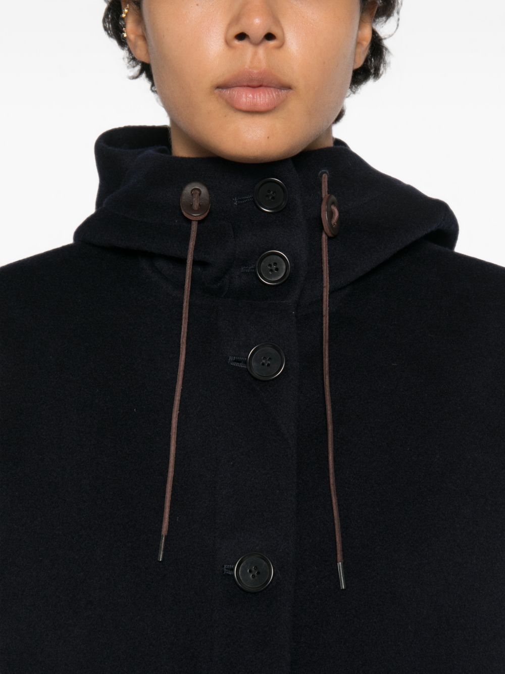 ASPESI Cappotto parka blu in lana con cappuccio e tasche