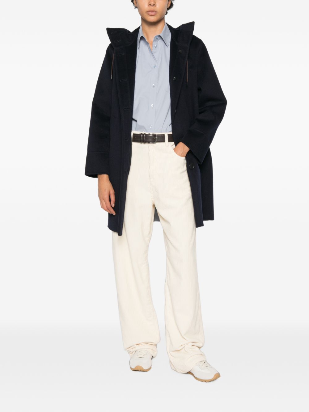 ASPESI Cappotto parka blu in lana con cappuccio e tasche