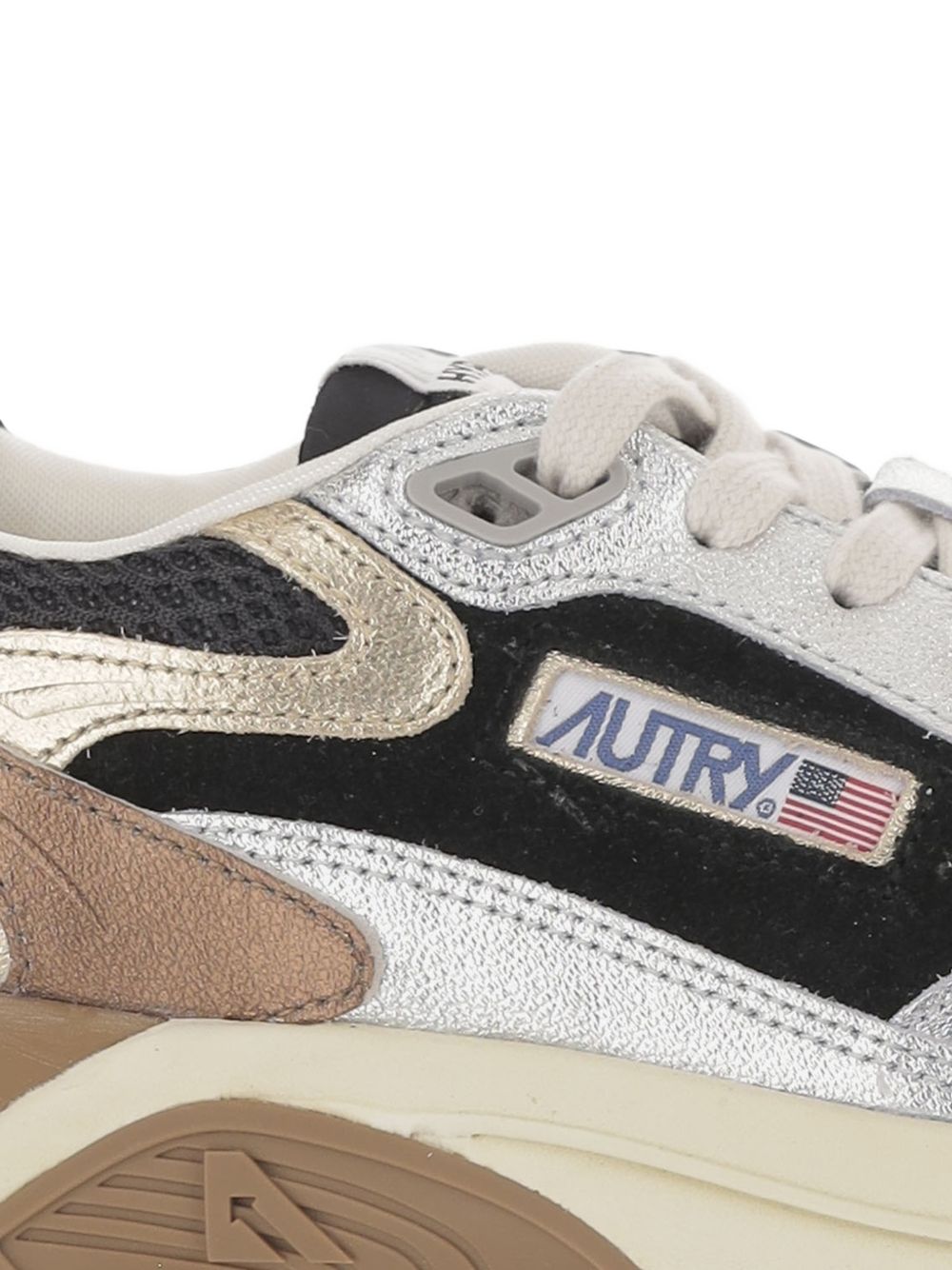 AUTRY Sneakers Hyperway in pelle e mesh argento, nero e marrone