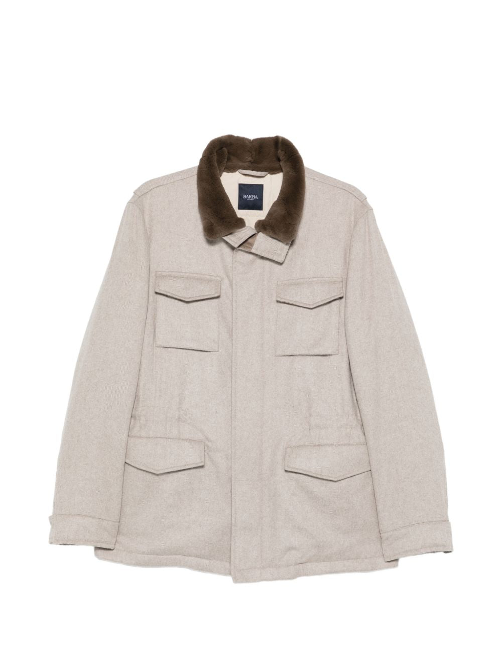 BARBA Giacca Haver beige chiaro con collo in pelliccia