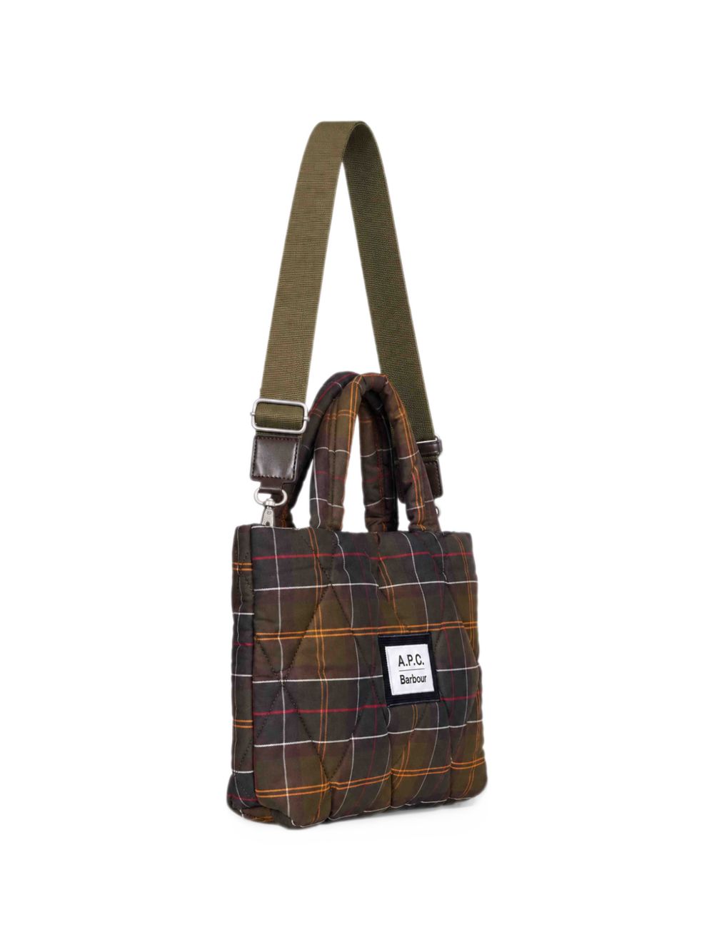 BARBOUR Borsa a mano trapuntata con pattern check verde e marrone