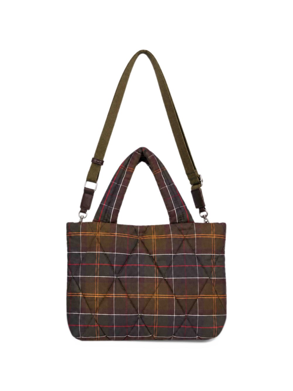 BARBOUR Borsa a mano trapuntata con pattern check verde e marrone