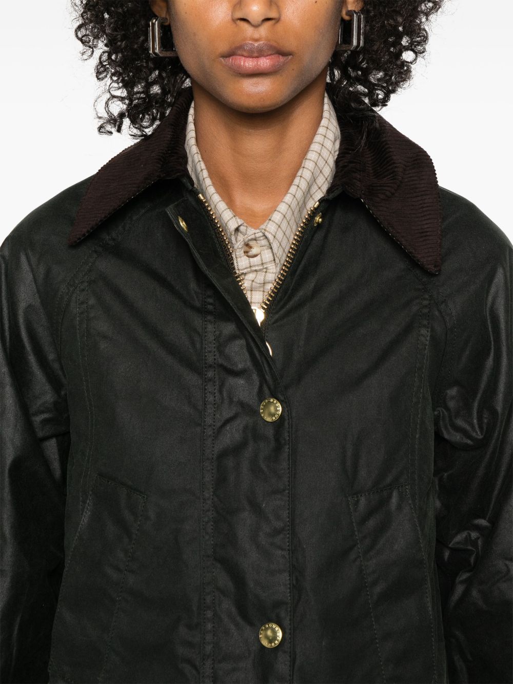 BARBOUR Giacca parka lunga verde scuro con colletto in velluto e tasche
