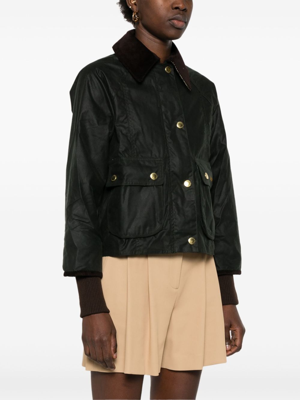 BARBOUR Giacca verde scuro con polsini a costine e colletto in velluto