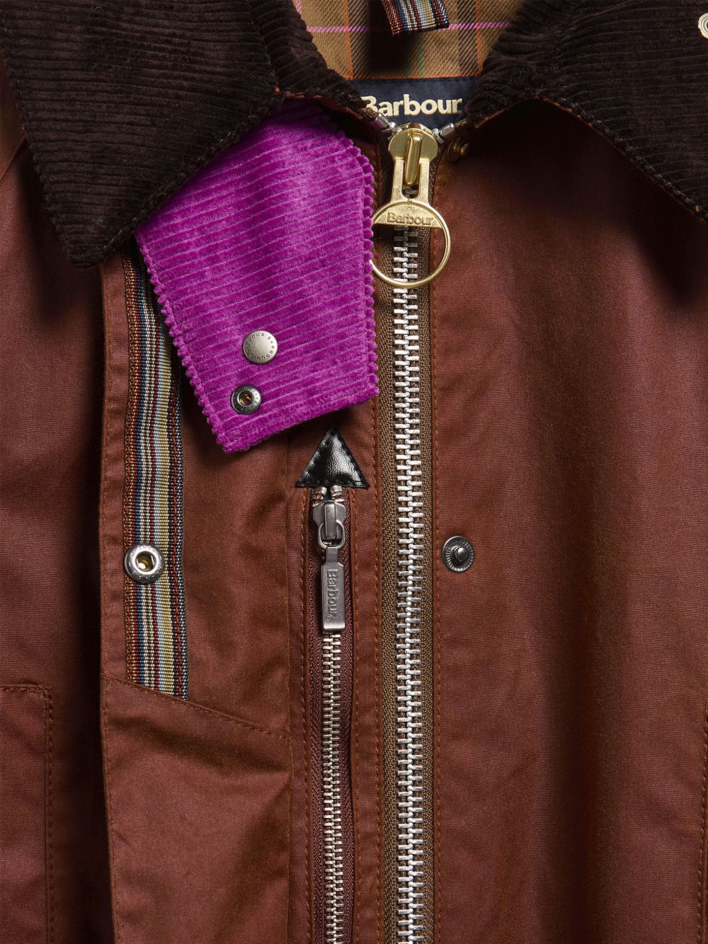 BARBOUR Giacca in cotone cerato con colletto in velluto marrone