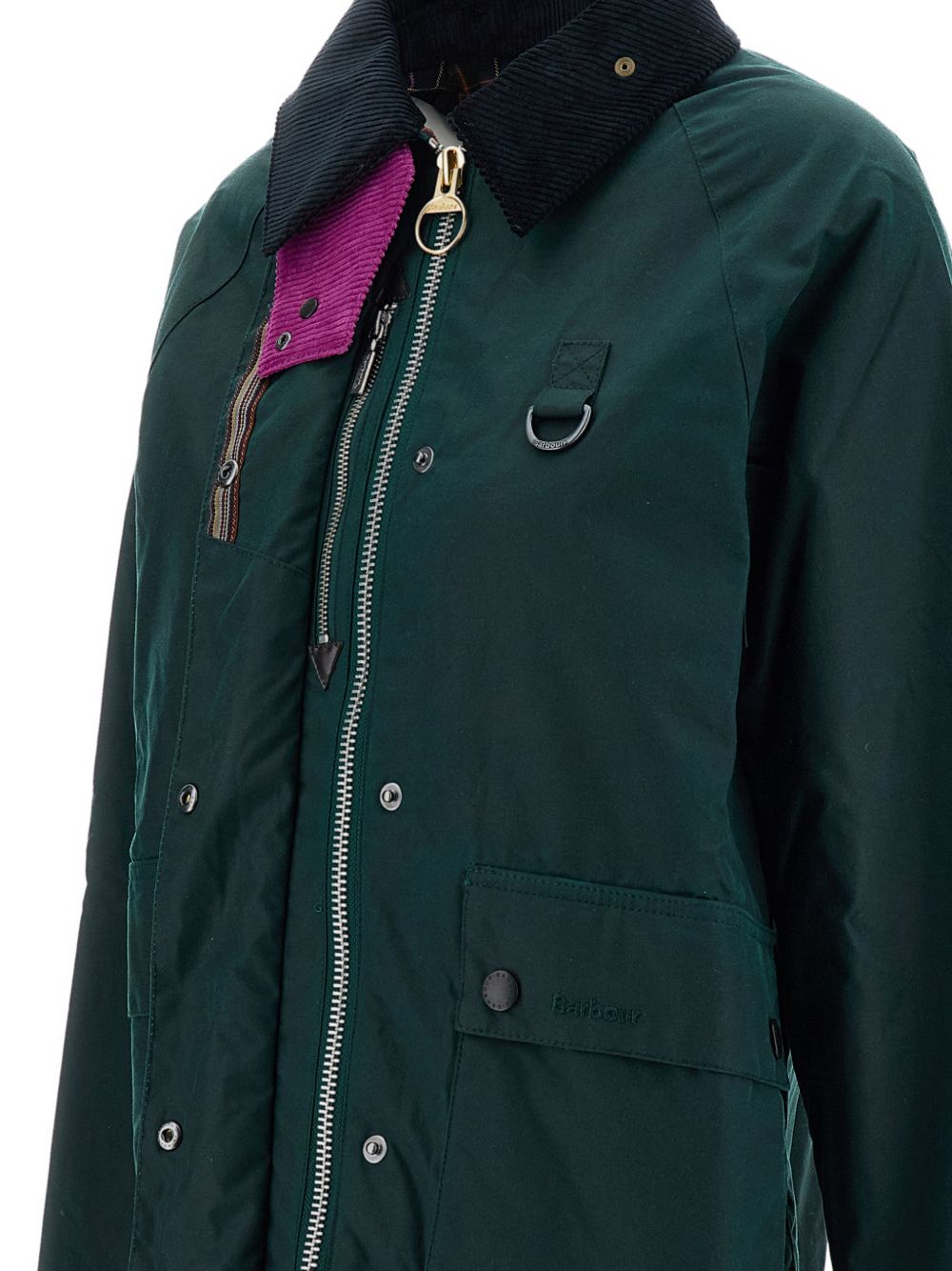 BARBOUR Giacca con colletto in velluto e tasche verde