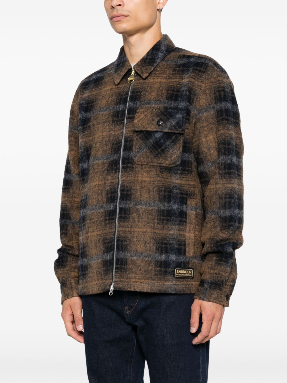 BARBOUR Giacca camicia Oswald in misto lana blu a quadri