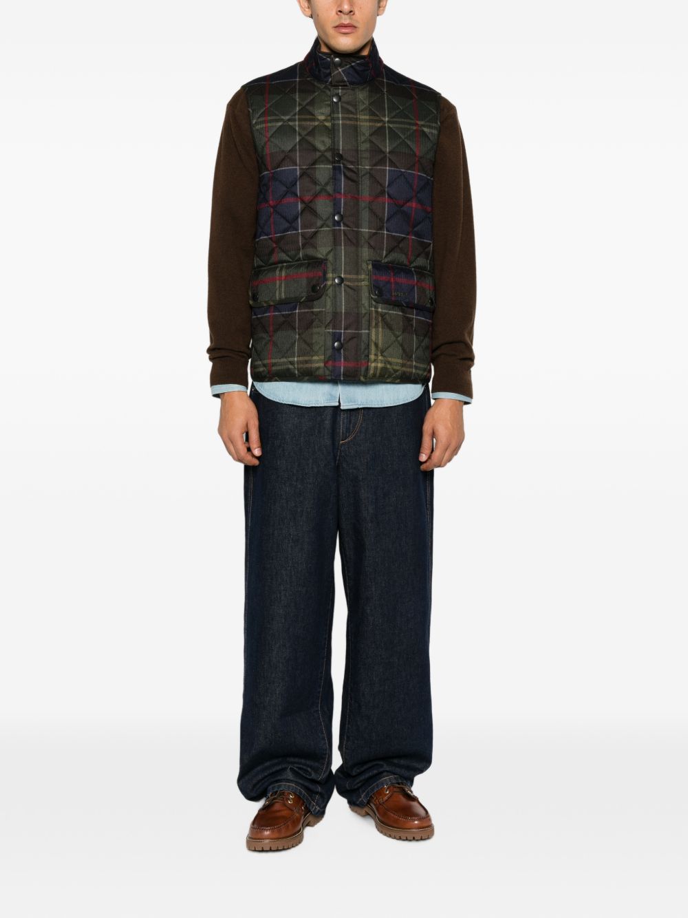 BARBOUR Gilet Lowerdale Icons Tartan verde trapuntato