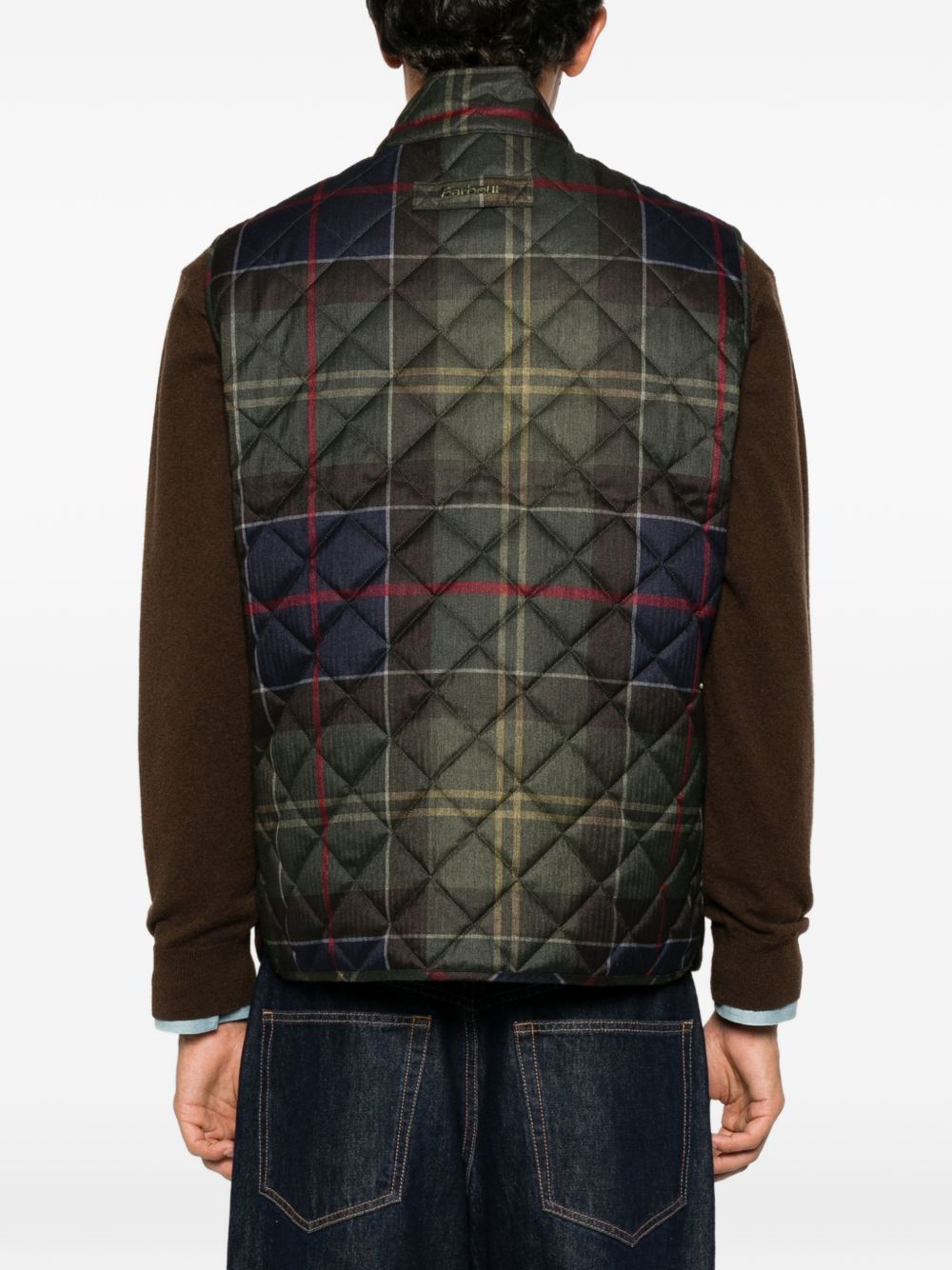 BARBOUR Gilet Lowerdale Icons Tartan verde trapuntato