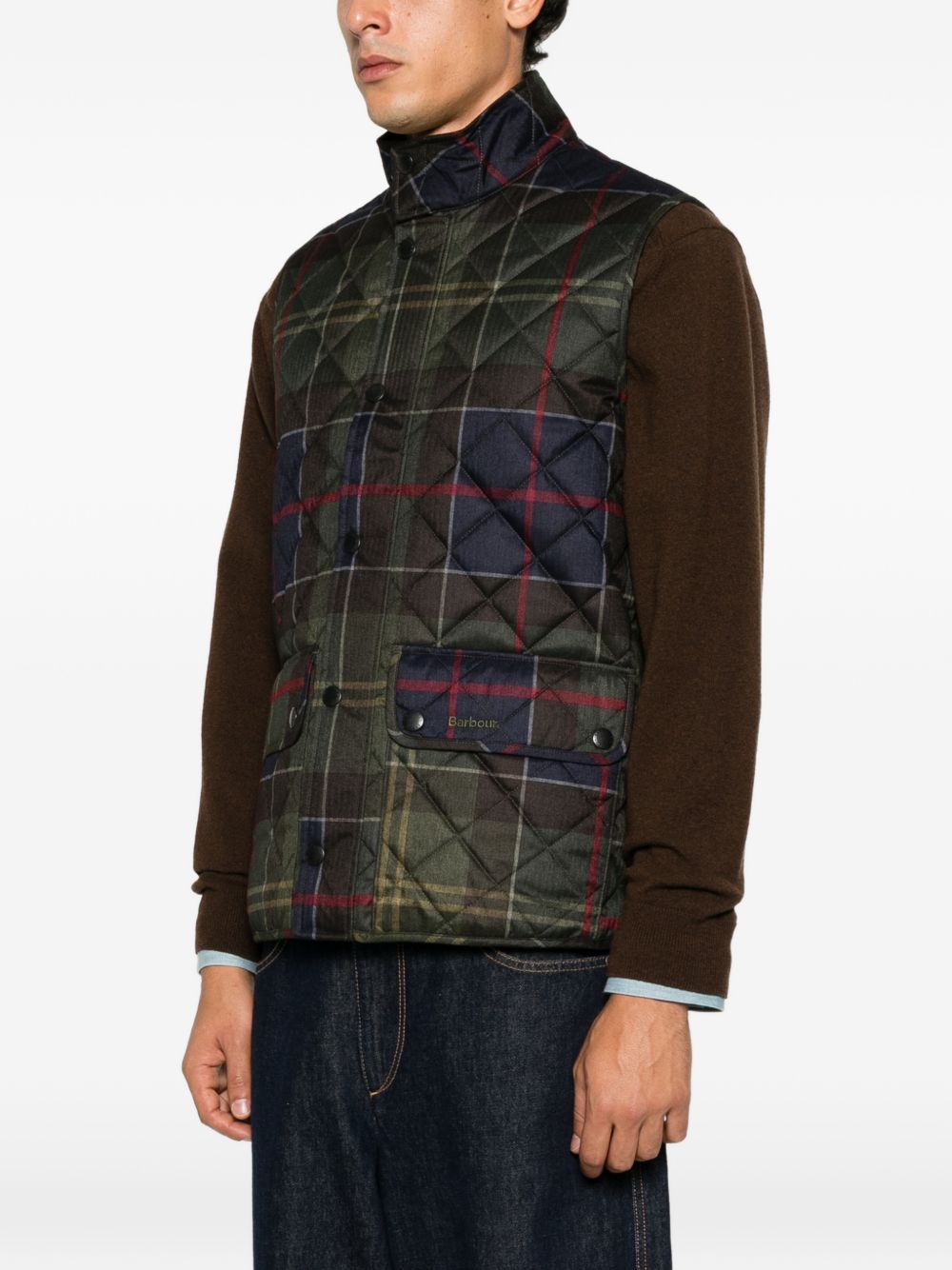 BARBOUR Gilet Lowerdale Icons Tartan verde trapuntato