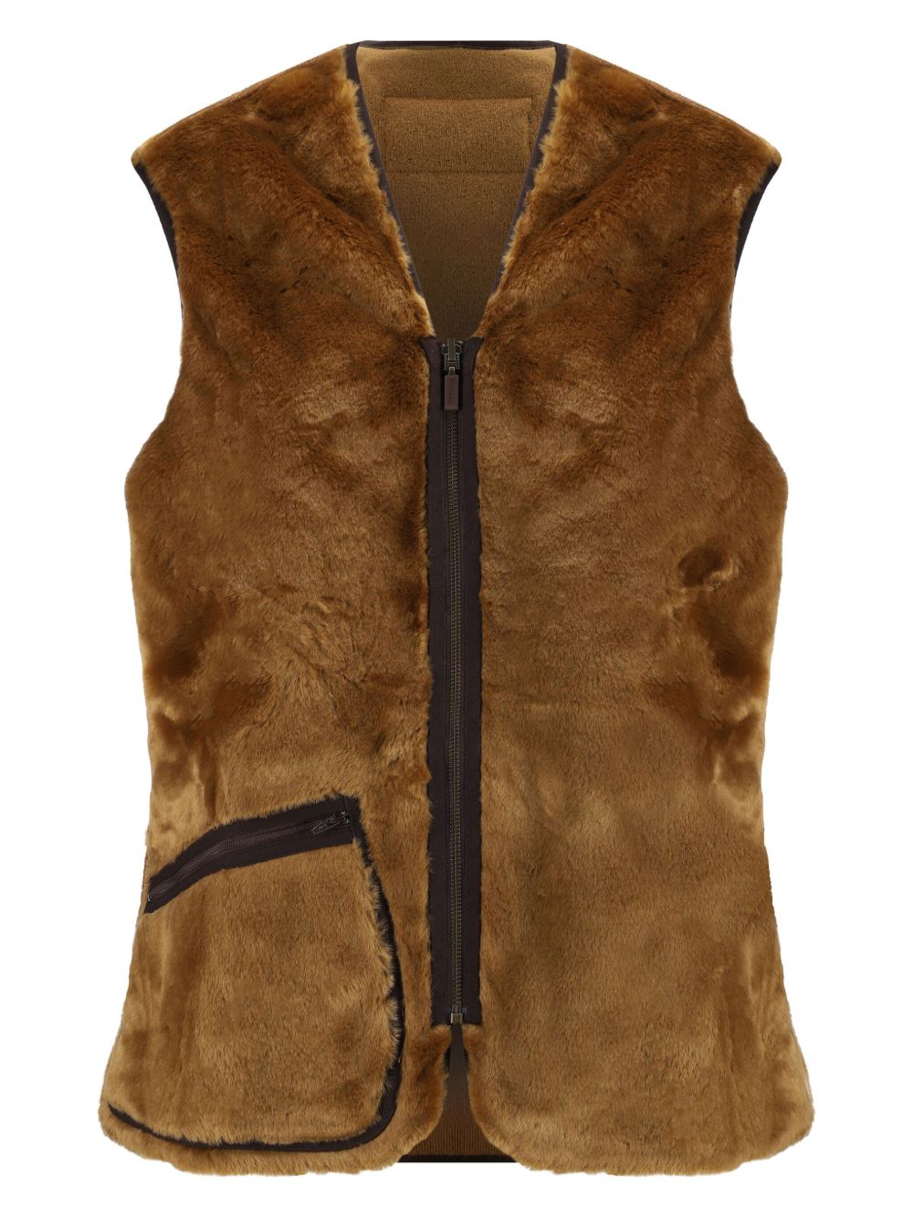 BARBOUR Gilet marrone con tasche e fodera in eco-pelliccia