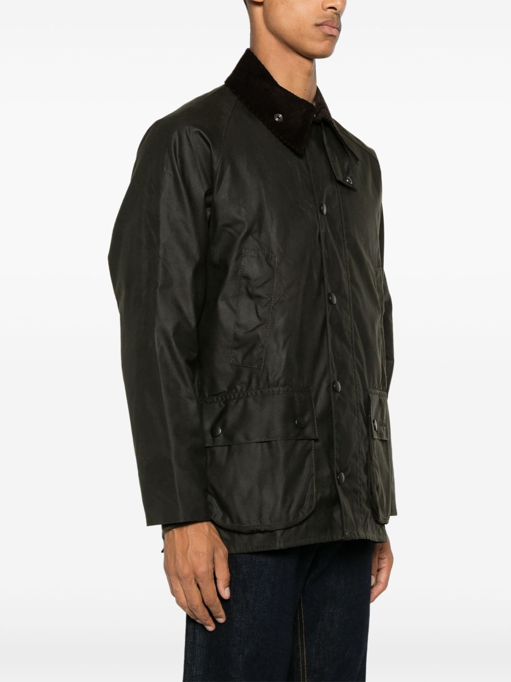 BARBOUR Giacca verde con tasche e colletto in velluto