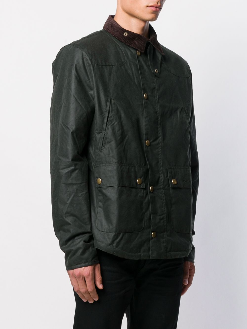 BARBOUR Giacca verde imbottita con colletto in velluto e tasche