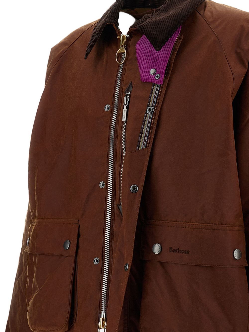 BARBOUR Giacca con tasche e colletto in velluto marrone