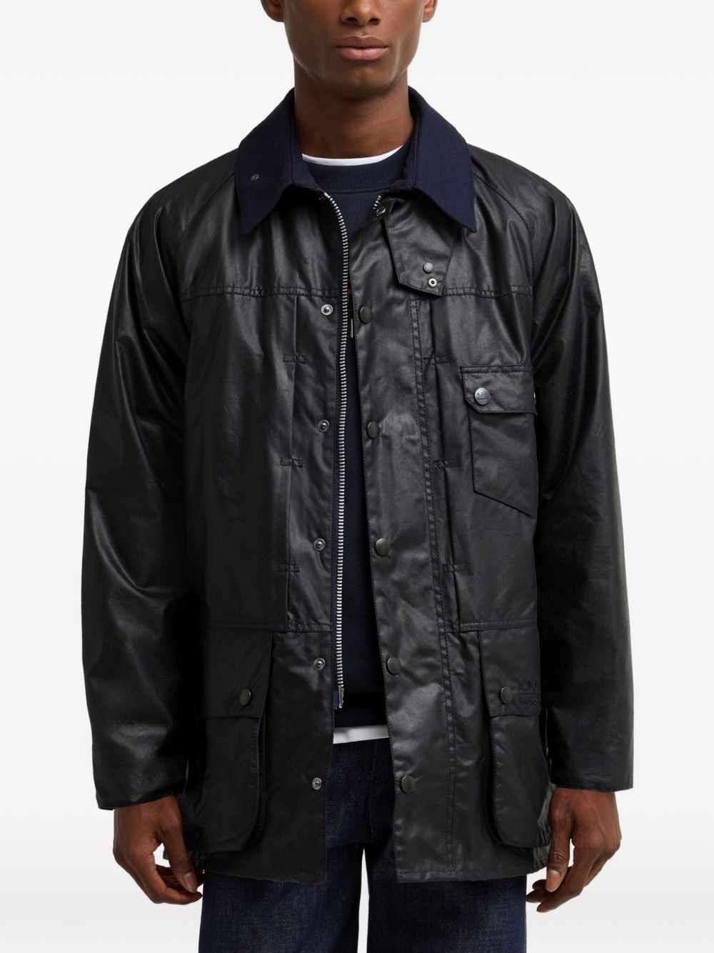 BARBOUR A.P.C. x Barbour Beaufort Giacca Cerata Blu Navy Unisex con Cappuccio